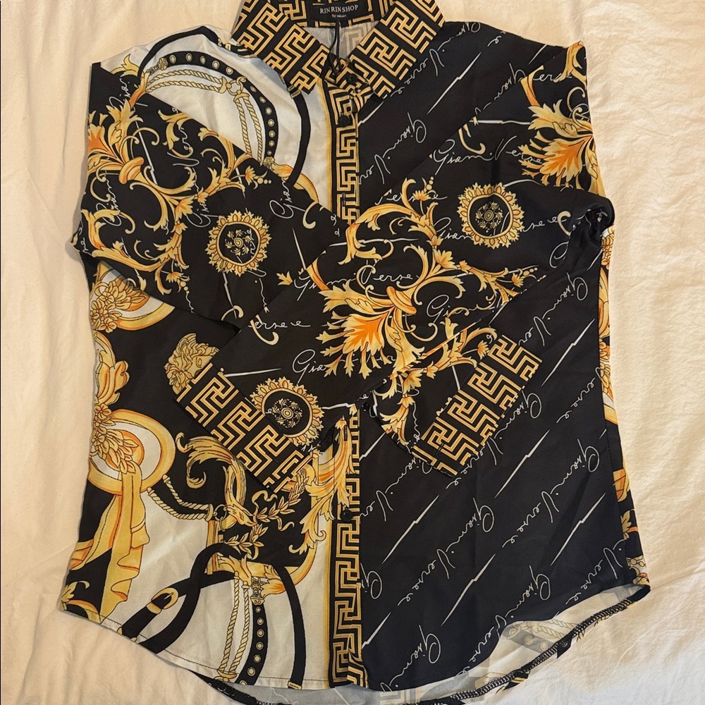 Versace Signature Baroque Shirt in Black and Gold